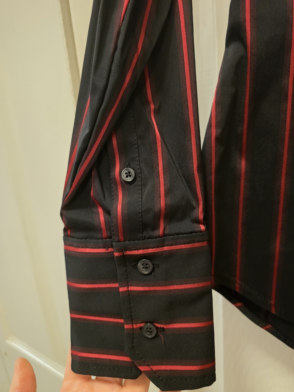 Express Design Studio Y2K Mall Goth Black Red Pinstripe Ruffle Blouse M - Picture 5 of 8